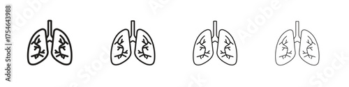 Lungs icons. editable stroke icon collection.