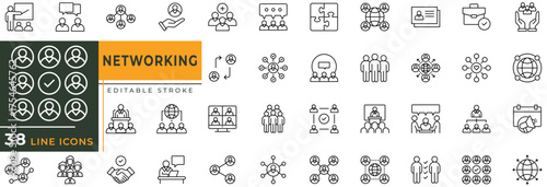 Networking line icon set with editable stroke. Vector illustration.
