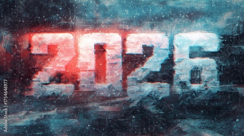 Icy 2026 New Year text with dramatic frozen texture and glowing colors