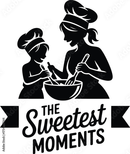 Mother child baking cooking mixing bowl vector