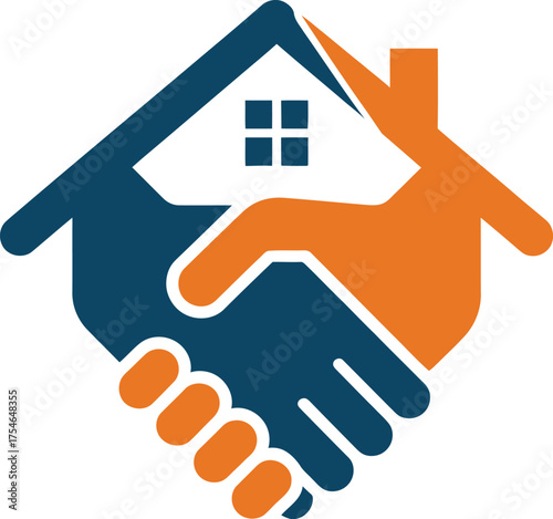 Handshake home symbol representing real estate deal partnership trust and professional service