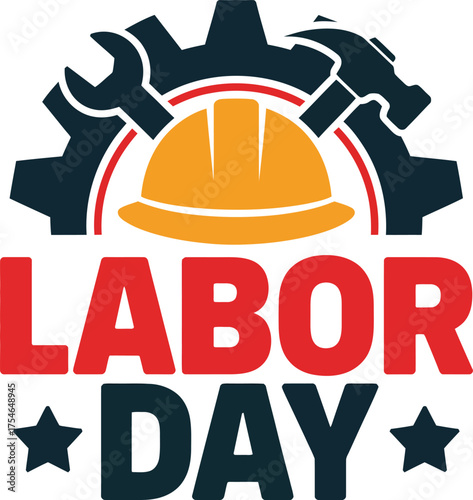 Happy labor day celebration with industrial tools and hard hat symbolizing workers
