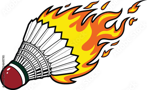 Dynamic badminton shuttlecock on fire motion blur sport concept