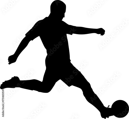 Soccer player kicking ball action sport game silhouette vector illustration
