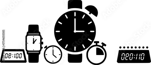 Clock time watch timer deadline schedule silhouette vector illustration
