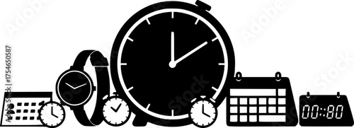 Clock time watch timer deadline schedule silhouette vector illustration
