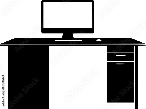 black and white silhouette of a desk vector on a white background
