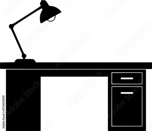 black and white silhouette of a desk vector on a white background

