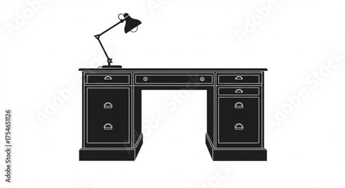 black and white silhouette of a desk vector on a white background
