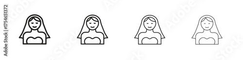 Bride icons. editable stroke icon collection.
