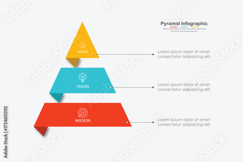 Venn diagram pyramid infographic chart template for business 3 parts, options, presentation with venn diagram elements vector illustration.