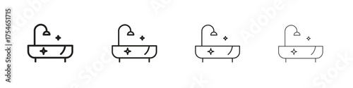 Bathtub cleaning icons. editable stroke icon collection.