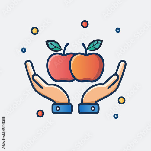 Illustration of Two Apples in Hands, Representing Health, Nutrition, and Protection