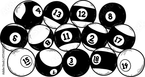 vector collection of billiard pool balls with numbers

