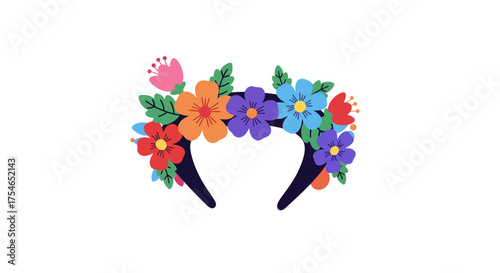 Colorful Floral Headband with Red Blue Orange and Purple Flowers.