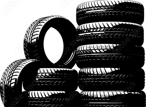 vector automobile rubber tires isolated on white background. tire stack flat style design
