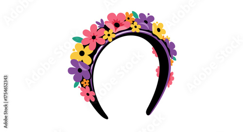 Colorful Floral Headband with Black Frame and Vibrant Flowers.