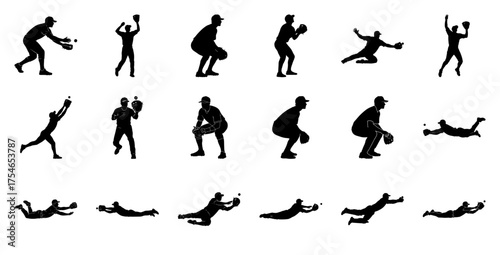 Baseball players in action silhouette sport