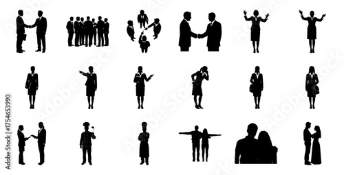 Business people and couples silhouettes handshake meeting