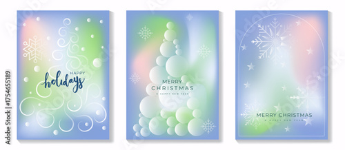 Elegant Merry Christmas Vector Greeting Card Set with Snowflakes and Abstract Backgrounds