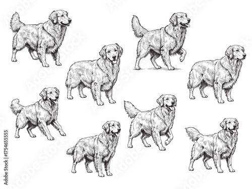 Golden Retriever Dog Vintage Engraved Pet Portrait Illustration Isolated Vector