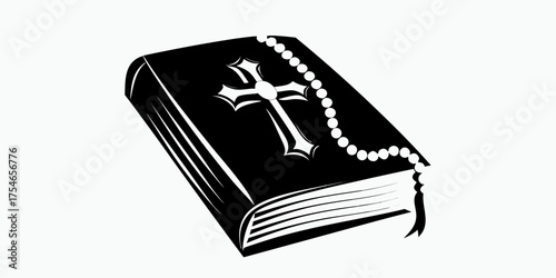 Bible with rosary  for Easter celebration, isolated on white  background