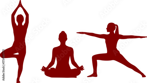 Black Vector Silhouette Set of Yoga / Meditation Poses - Wellness Icons	