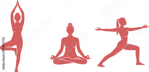 Black Vector Silhouette Set of Yoga / Meditation Poses - Wellness Icons	