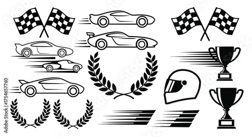 Cars, Trophies, and Checkered Flags in a Competitive Sports Environment