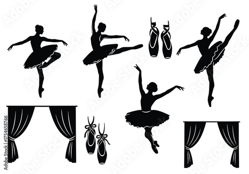 Dynamic Ballet Performance, Dancers, Studio, Illustration, Artistry, Side View, Elegance