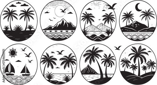 Vector Tropical Landscape Collection Summer Vacation Holiday Icon Set Designs
