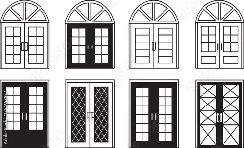 Collection of Different Door Designs in Black and White Vector Format