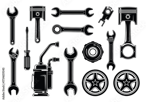 Mechanical Equipment Showcase at a Workshop Environment, Vector Illustration, Dynamic Perspective, Industrial Concept