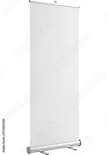 Studio Shot of Blank White Retractable Banner Stand, Pull Up Display for Trade Show and Event Branding.