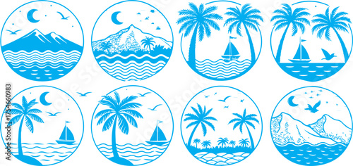 Tropical Paradise Seamless Pattern Featuring Exotic Islands and Vacation Themes