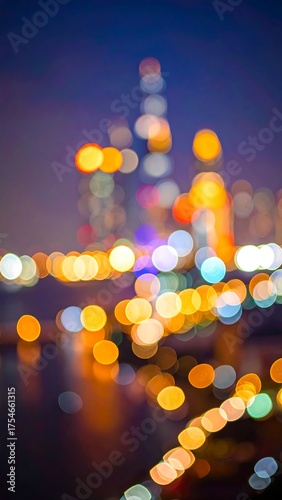 Wallpaper Mural Blurred cityscape at night, vibrant bokeh lights illuminating a river and distant high-rise buildings Torontodigital.ca