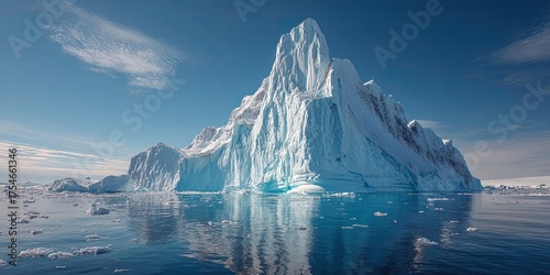 Wallpaper Mural A tall, melting iceberg in the icy Arctic Ocean. The snow-covered glacier drifts under a blue, sunny sky. Clear ice. Aerial view Torontodigital.ca