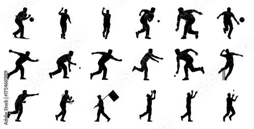 Cricket players in action silhouettes sport athlete
