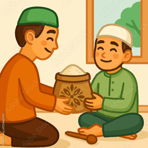 Muslims Sharing Food with Each Other During Ramadan.