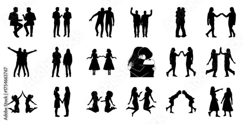 Diverse human interactions silhouettes people friendship