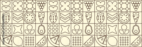 Swiss  design with fruit vegetable mosaic pattern and outline for background.