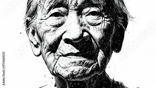 Wallpaper Mural Aged face with dark shading and ink splashes, high contrast portrait Torontodigital.ca