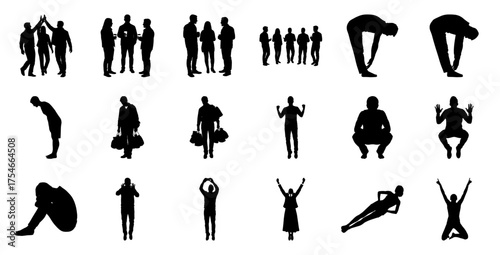Diverse human silhouettes in various poses people group