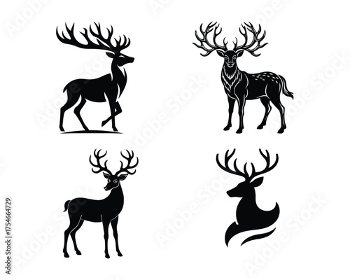 deer logo set, deer vector silhouette, deer silhouette, deer vector, silhouette, deer set, animal silhouette, vector, deer antler silhouette, forest animal logo