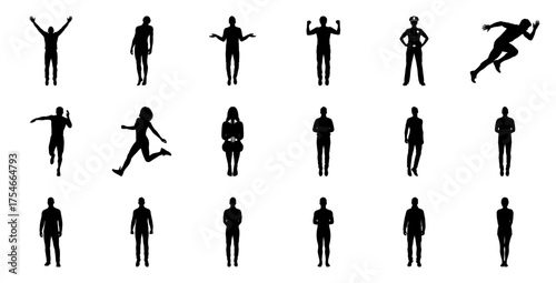 Diverse human silhouettes in various poses people woman