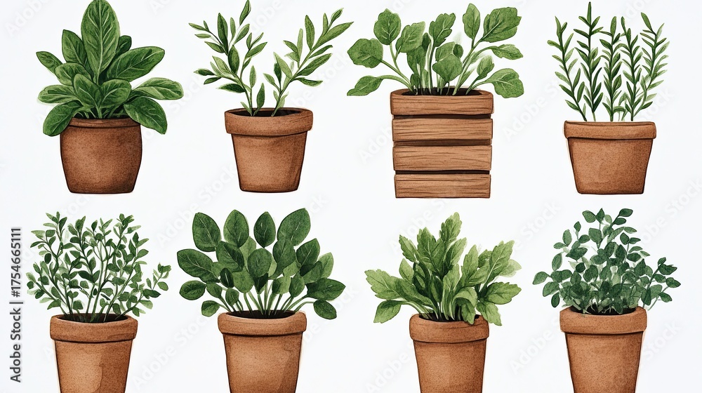 Fototapeta premium A beautiful collection of potted herbs and plants for home decor and gardening enthusiasts.