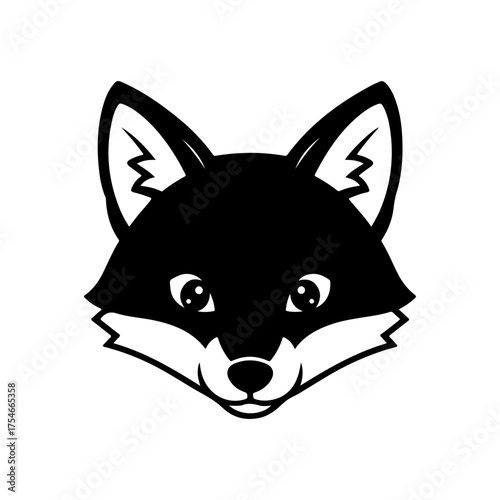Stylized Black and White Fox Head Vector Illustration Logo Design
