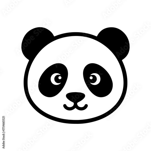 Minimalist Black and White Panda Face Icon with Rounded Shapes