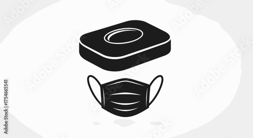 Black and White Icons of Tissue Box and Face Mask.
