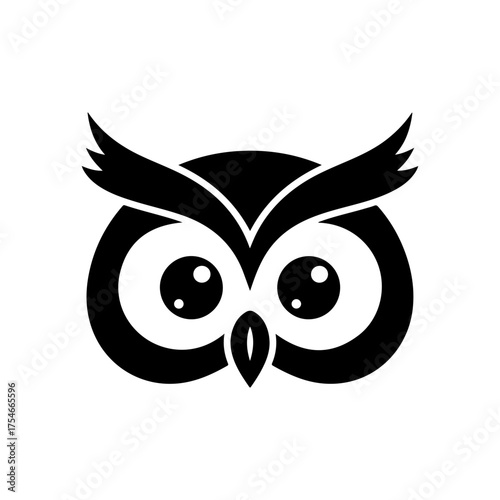 Minimalist Black Owl Head Logo Icon with Large White Eyes
